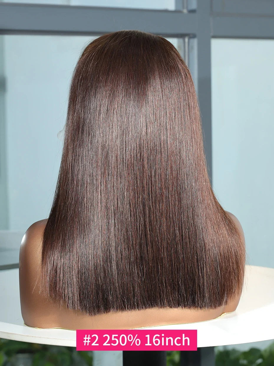 #2 Brown Chocolate Color 250 Density Lace Frontal Wig Human Hair Raw Vietnamese Double Drawn 13x4 Bob Lace Front Human Hair Wigs