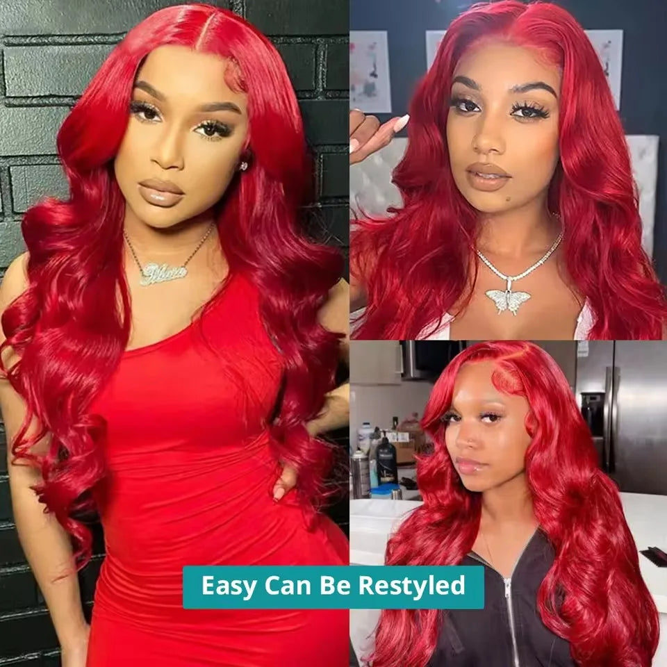 38 40 Inch Hot Red 13x6 Hd Lace Frontal Wigs Human Hair Wig Brazilian Red Colored Body Wave 13x4 Lace Front Wig For Black Women