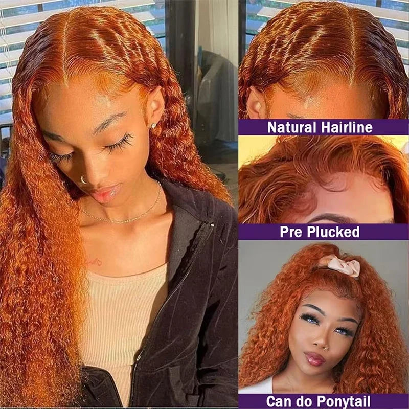 Orange Ginger Lace Front Curly Wigs