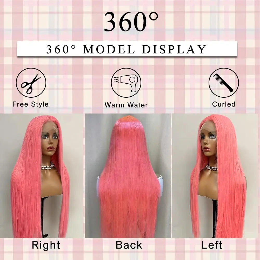 Pink 13x6 Hd Straight Lace Front Wig Human Hair 30 Inch Pink Lace Front Wig Human Hair For Black Women Pre Plucked 200% Density